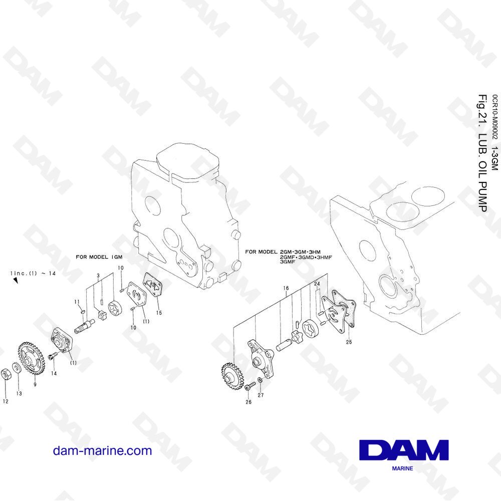 Parts and exploded views for Yanmar 3GMF engine